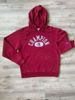 Champion Burgundy Hoodie sweatshirt with White Logo- size medium